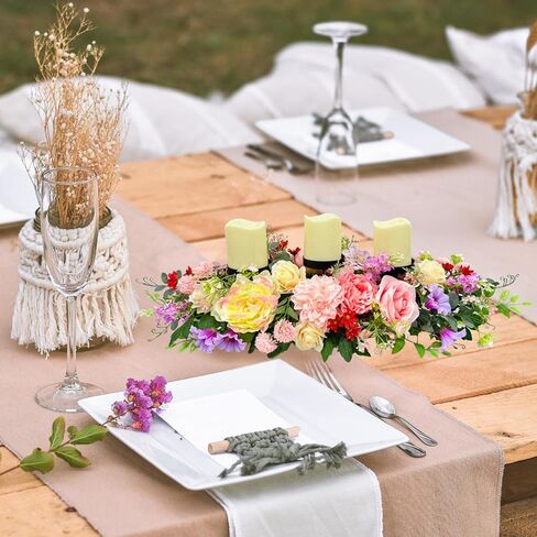 Candle Holder Centerpiece for Table Artificial Peonies Flowers,Rose Flowers and Morning Glory for Wedding Party Table Centerpieces Mixed Flowers Floral Arrangement Home Kitchen Decor in Kuwait
