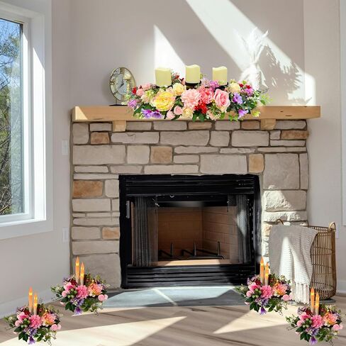 Candle Holder Centerpiece for Table Artificial Peonies Flowers,Rose Flowers and Morning Glory for Wedding Party Table Centerpieces Mixed Flowers Floral Arrangement Home Kitchen Decor in Kuwait