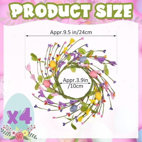 4 Pcs Easter Egg Candle Rings Table Centerpieces Spring Candle Wreath Decorations Artificial Berry Forsythia Flowers Cabinet Wreath for Home Kitchen Door Table Decor in Saudi Arabia