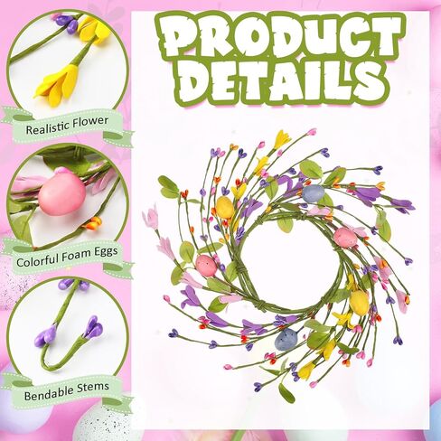 4 Pcs Easter Egg Candle Rings Table Centerpieces Spring Candle Wreath Decorations Artificial Berry Forsythia Flowers Cabinet Wreath for Home Kitchen Door Table Decor in Saudi Arabia