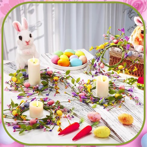4 Pcs Easter Egg Candle Rings Table Centerpieces Spring Candle Wreath Decorations Artificial Berry Forsythia Flowers Cabinet Wreath for Home Kitchen Door Table Decor in Saudi Arabia