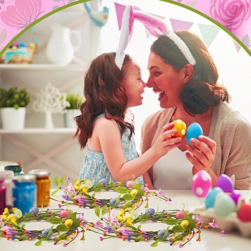 4 Pcs Easter Egg Candle Rings Table Centerpieces Spring Candle Wreath Decorations Artificial Berry Forsythia Flowers Cabinet Wreath for Home Kitchen Door Table Decor in Saudi Arabia