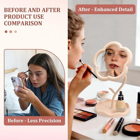 Flower Shaped Makeup Mirror for Desk, Adjustable Mirror with Tray, Vanity Mirror for Desk, Portable Small Mirror for Bathroom, Bedroom, Dorm and Office Decor in Saudi Arabia