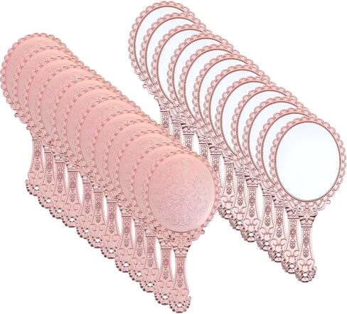 12 Pcs Vintage Handheld Mirror 9.6" L x 4.5" W Portable Pink Embossed Flower Mirrors Princess Mirror Party Favors Retro Hand Held Decorative Mirrors Bulk for Makeup, Travel, Party, Classroom in Saudi Arabia