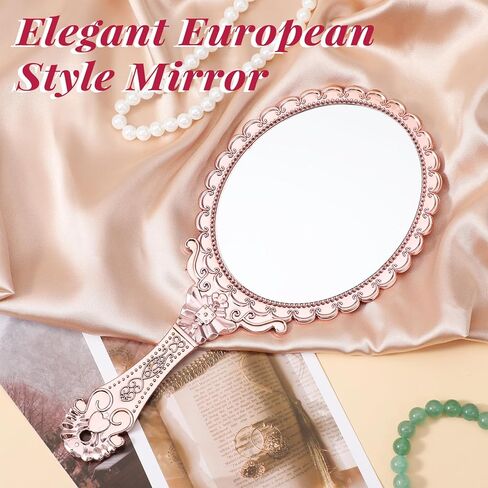 12 Pcs Vintage Handheld Mirror 9.6" L x 4.5" W Portable Pink Embossed Flower Mirrors Princess Mirror Party Favors Retro Hand Held Decorative Mirrors Bulk for Makeup, Travel, Party, Classroom in Saudi Arabia