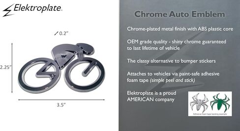 Elektroplate Cycling OEM Chrome Emblem for Cars, Trucks, and All Auto | Universal Fit at 3.5" x 2.25" | Weatherproof in Saudi Arabia