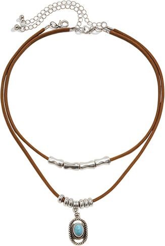 Turquoise Beaded Necklace for Women Layered Turquoise Choker Necklace Gold and Turquoise Necklace Turquoise Pendant Collar Necklace Handmade Western Boho Simulated Turquoise Jewelry in Kuwait