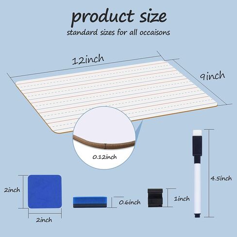 JUSTPAT 24 Pack Dry Erase Boards, 9"x12" Double Sided Easel Small Whiteboards with Lines for Kids, Students, Education Teacher Classroom, Mini Portable White Boards with 24 Markers, 24 Erasers in Saudi Arabia