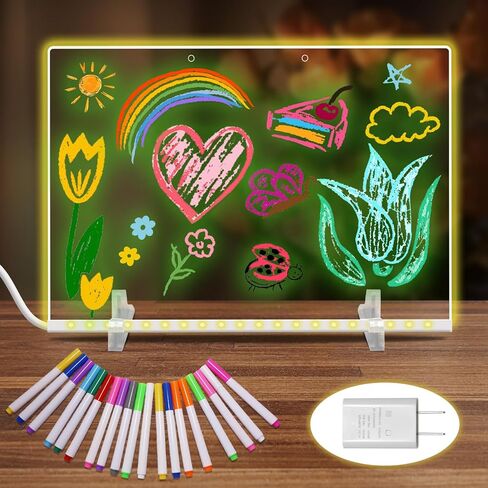 19 قلم تمييز، لوحة ملاحظات LED بألوان، 11.8 بوصة × 7.9 بوصة، 4 أوضاع و7 ألوان لوحة رسم LED للأطفال، لافتة مضيئة، لوحة مسح جافة من الأكريليك مع حامل، تتضمن محول، سلسلة تعليق، زجاجة رذاذ in Saudi Arabia