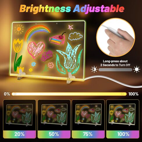 19 قلم تمييز، لوحة ملاحظات LED بألوان، 11.8 بوصة × 7.9 بوصة، 4 أوضاع و7 ألوان لوحة رسم LED للأطفال، لافتة مضيئة، لوحة مسح جافة من الأكريليك مع حامل، تتضمن محول، سلسلة تعليق، زجاجة رذاذ in Saudi Arabia