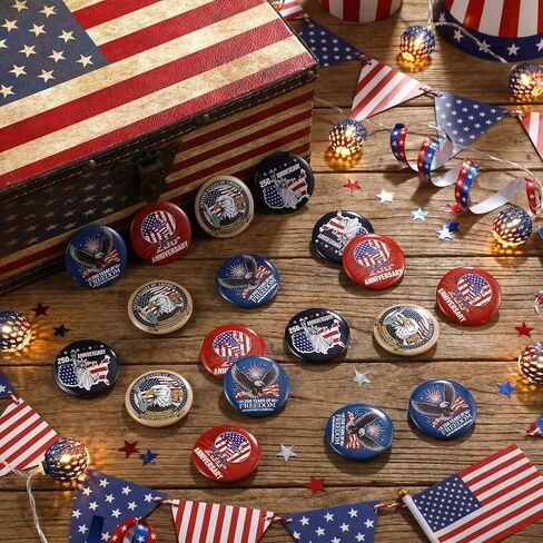 Kenning 50 Pcs Patriotic 250th Birthday Buttons Pins Bulk 1.5 Inch Round 250th Anniversary Celebrating USA Pin Back Button Badges Patriots' Day Independence Day Decorations for Women Men Backpack Bags in Saudi Arabia