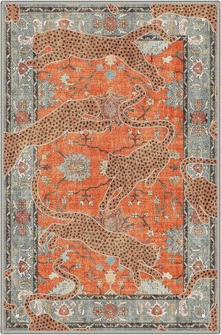 Bavni Leopard 2x3 Entryway Rug Animal Jungle Rug, Machine Washable Door Mat Non Slip, Low Pile Soft Stain Resistant Floral Cheetah Carpet for Hallway Bathroom Laundry Room Corridor, Burnt Orange Red in Saudi Arabia