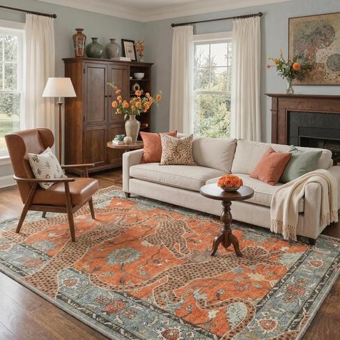 Bavni Leopard 2x3 Entryway Rug Animal Jungle Rug, Machine Washable Door Mat Non Slip, Low Pile Soft Stain Resistant Floral Cheetah Carpet for Hallway Bathroom Laundry Room Corridor, Burnt Orange Red in Saudi Arabia