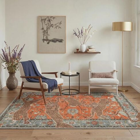 Bavni Leopard 2x3 Entryway Rug Animal Jungle Rug, Machine Washable Door Mat Non Slip, Low Pile Soft Stain Resistant Floral Cheetah Carpet for Hallway Bathroom Laundry Room Corridor, Burnt Orange Red in Saudi Arabia