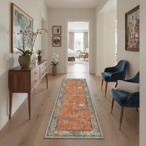 Bavni Leopard 2x3 Entryway Rug Animal Jungle Rug, Machine Washable Door Mat Non Slip, Low Pile Soft Stain Resistant Floral Cheetah Carpet for Hallway Bathroom Laundry Room Corridor, Burnt Orange Red in Saudi Arabia
