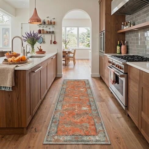 Bavni Leopard 2x3 Entryway Rug Animal Jungle Rug, Machine Washable Door Mat Non Slip, Low Pile Soft Stain Resistant Floral Cheetah Carpet for Hallway Bathroom Laundry Room Corridor, Burnt Orange Red in Saudi Arabia