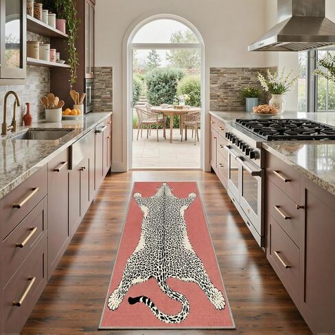 Bavni Leopard 2x3 Entryway Rug Animal Jungle Rug, Machine Washable Door Mat Non Slip, Low Pile Soft Stain Resistant Floral Cheetah Carpet for Hallway Bathroom Laundry Room Corridor, Burnt Orange Red in Saudi Arabia