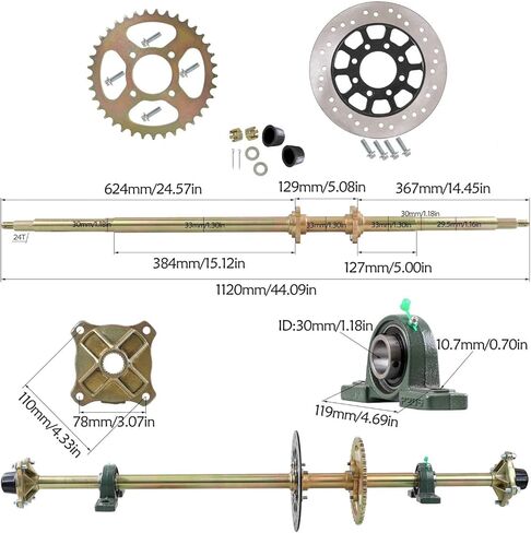 44" Rear Live Axle Complete Kit Go Kart Axle Sprocket Brake Disc Wheel Hub with Pillow Block + Sprocket + + 4 Bolt Hub + 19x7-8" Wheels Tires for ATV Quad Go Kart Golf Cart Buggy 4 Wheelers in Saudi Arabia