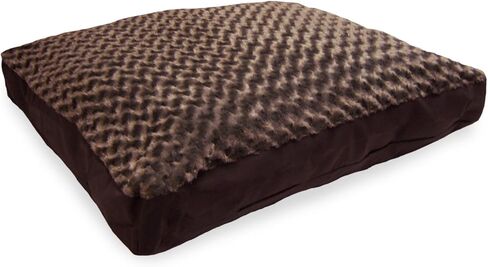 Furhaven Pillow Dog Bed for Large/Medium Dogs w/ Removable Washable Cover - Sherpa & Suede Mattress - Espresso, Large in Saudi Arabia