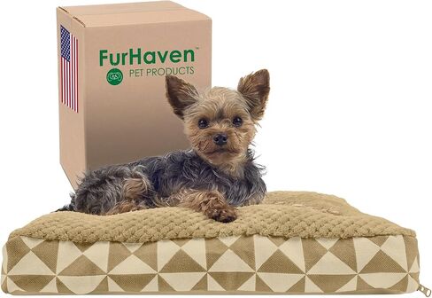 Furhaven Pillow Dog Bed for Large/Medium Dogs w/ Removable Washable Cover - Sherpa & Suede Mattress - Espresso, Large in Saudi Arabia