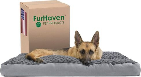 Furhaven Pillow Dog Bed for Large/Medium Dogs w/ Removable Washable Cover - Sherpa & Suede Mattress - Espresso, Large in Saudi Arabia