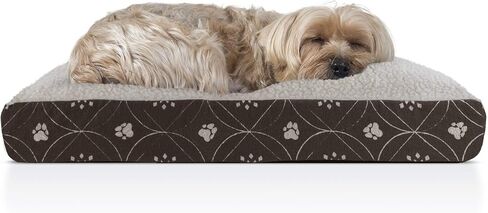 Furhaven Pillow Dog Bed for Large/Medium Dogs w/ Removable Washable Cover - Sherpa & Suede Mattress - Espresso, Large in Saudi Arabia