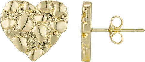 14K Gold Rough Textured Heart Shape Nugget Earring For Women,Heart Stud Earring in Saudi Arabia