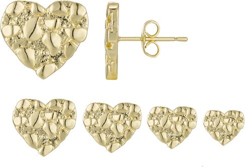 14K Gold Rough Textured Heart Shape Nugget Earring For Women,Heart Stud Earring in Saudi Arabia