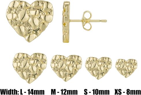 14K Gold Rough Textured Heart Shape Nugget Earring For Women,Heart Stud Earring in Saudi Arabia