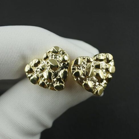 14K Gold Rough Textured Heart Shape Nugget Earring For Women,Heart Stud Earring in Saudi Arabia