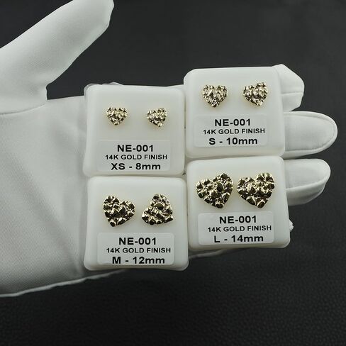 14K Gold Rough Textured Heart Shape Nugget Earring For Women,Heart Stud Earring in Saudi Arabia