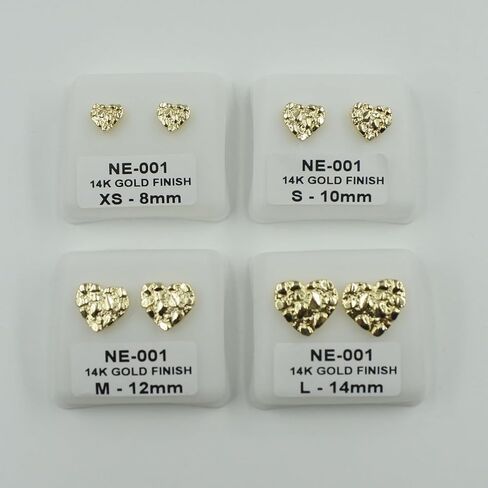 14K Gold Rough Textured Heart Shape Nugget Earring For Women,Heart Stud Earring in Saudi Arabia