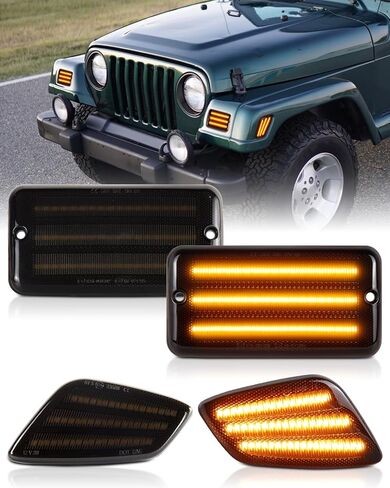 Switchback LED Fender Turn Signal Side Marker Lights for Jeep Wrangler TJ 1997-2006, 4PC Smoked Lens Sequential Amber White Parking DRL White 3 Row Full Chips in Saudi Arabia