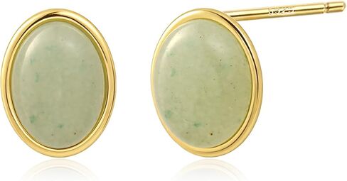 Whatforsh 14k Gold Plated Light Green Jade Oval Stone Stud Geometric Hypoallergenic Earrings for Women in Saudi Arabia