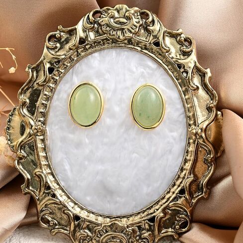 Whatforsh 14k Gold Plated Light Green Jade Oval Stone Stud Geometric Hypoallergenic Earrings for Women in Saudi Arabia