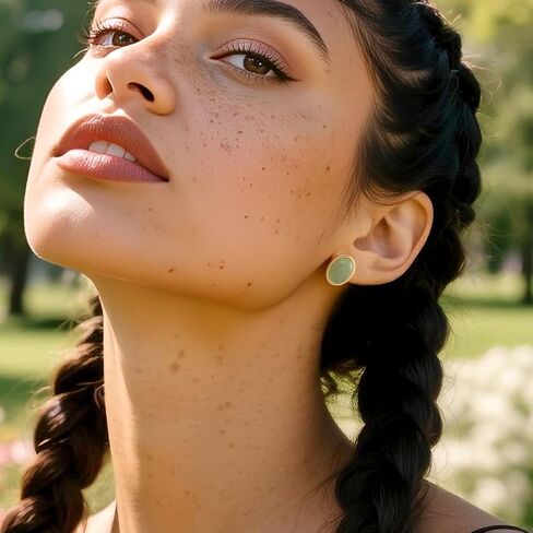 Whatforsh 14k Gold Plated Light Green Jade Oval Stone Stud Geometric Hypoallergenic Earrings for Women in Saudi Arabia