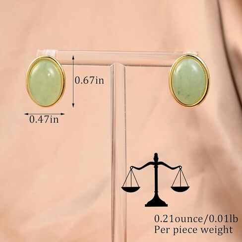 Whatforsh 14k Gold Plated Light Green Jade Oval Stone Stud Geometric Hypoallergenic Earrings for Women in Saudi Arabia