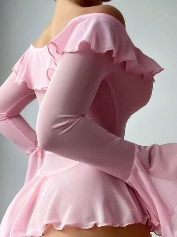 Sexy Lingerie Babydoll Rave Ruffle Dress Off Shoulder Long Sleeve Outfits For Women in Saudi Arabia