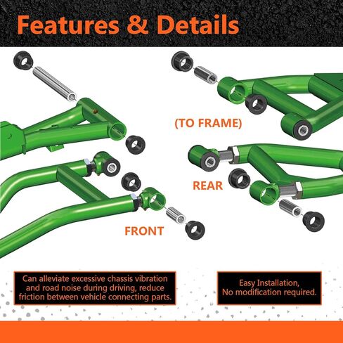 مجموعة البطانات الأمامية الخلفية للخدمة الشاقة على شكل حرف A HDPE ومجموعة جلبة ذراع التعليق للتحكم في الفولاذ متوافقة مع Kawasaki Teryx 4 750 800 2012-2025 in Kuwait