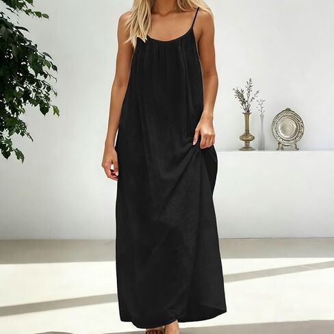 Backless Cami Dress for Womens Causal Solid Sleeveless Spaghetti Strap Lounge Summer Maxi Dresses in Saudi Arabia