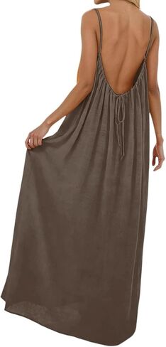 Backless Cami Dress for Womens Causal Solid Sleeveless Spaghetti Strap Lounge Summer Maxi Dresses in Saudi Arabia