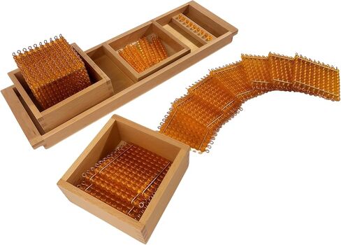 Premium Montessori Decimal System Set with Golden Beads& Trays - Working Set for Place Value & Operations, Math Materials for Kids 4-7+, Beechwood Box 16" (Introduction to Decimal Symbols with Trays) in Kuwait