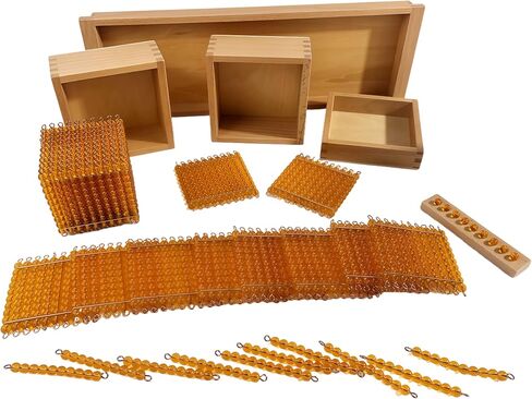Premium Montessori Decimal System Set with Golden Beads& Trays - Working Set for Place Value & Operations, Math Materials for Kids 4-7+, Beechwood Box 16" (Introduction to Decimal Symbols with Trays) in Kuwait