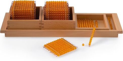 Premium Montessori Decimal System Set with Golden Beads& Trays - Working Set for Place Value & Operations, Math Materials for Kids 4-7+, Beechwood Box 16" (Introduction to Decimal Symbols with Trays) in Kuwait