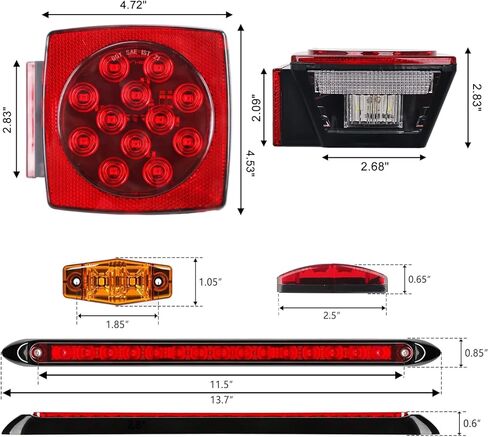 مجموعة مصابيح المقطورة LED، مصابيح المقطورة الغاطسة IP67 12 فولت، أضواء مقطورة الإيقاف/الذيل/الانعطاف مع شريط معرف 13.7 بوصة، 6 مصابيح علامة، حزام أسلاك واقٍ بطول 25 قدمًا، دعامة لوحة الترخيص in Kuwait