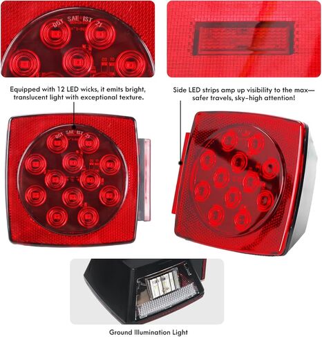 مجموعة مصابيح المقطورة LED، مصابيح المقطورة الغاطسة IP67 12 فولت، أضواء مقطورة الإيقاف/الذيل/الانعطاف مع شريط معرف 13.7 بوصة، 6 مصابيح علامة، حزام أسلاك واقٍ بطول 25 قدمًا، دعامة لوحة الترخيص in Kuwait