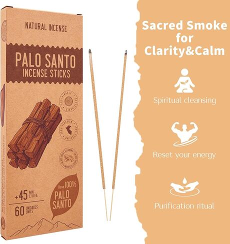Palo Santo Incense Sticks - Total 60 Insence-Sticks - Natural Scent for Meditation & Space Cleansing in Kuwait