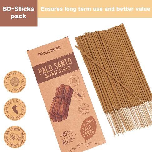 Palo Santo Incense Sticks - Total 60 Insence-Sticks - Natural Scent for Meditation & Space Cleansing in Kuwait