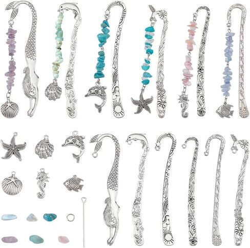 SUNNYCLUE 1 Box DIY 6 Sets Ocean Bookmark Hooks Kit Metal Bookmark Metal Bead Bookmark Summer Hawaii Sea Turtle Starfish Shell Charms Turquoise Beads Metal Book Marks for Crafting Reading Supplies in Saudi Arabia