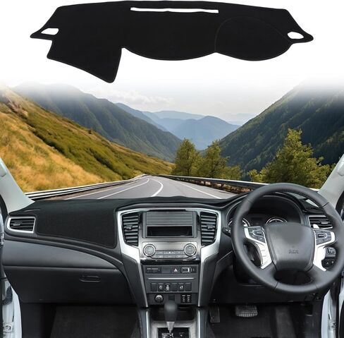 Dash Cover Mat Dashboard Mat Compatible with Mitsubishi Triton L200 2015-2020,Polyester Car Dashboard Cover Sun Shade Pad,Suede Car Anti-Slip Dash Board Pad Accessories (Black, Left Hand Drive) in Saudi Arabia